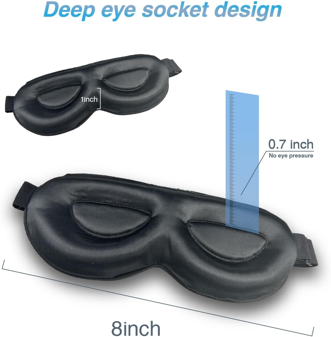 PROMEED Adjustable 100% Mulberry Silk Sleep Mask 23 Momme, 3D Contoured No-Pressure Cup Eye Mask for Sleeping, Super Soft Breathable Blindfold, Perfect Blocks Light for Sleeping (Black)