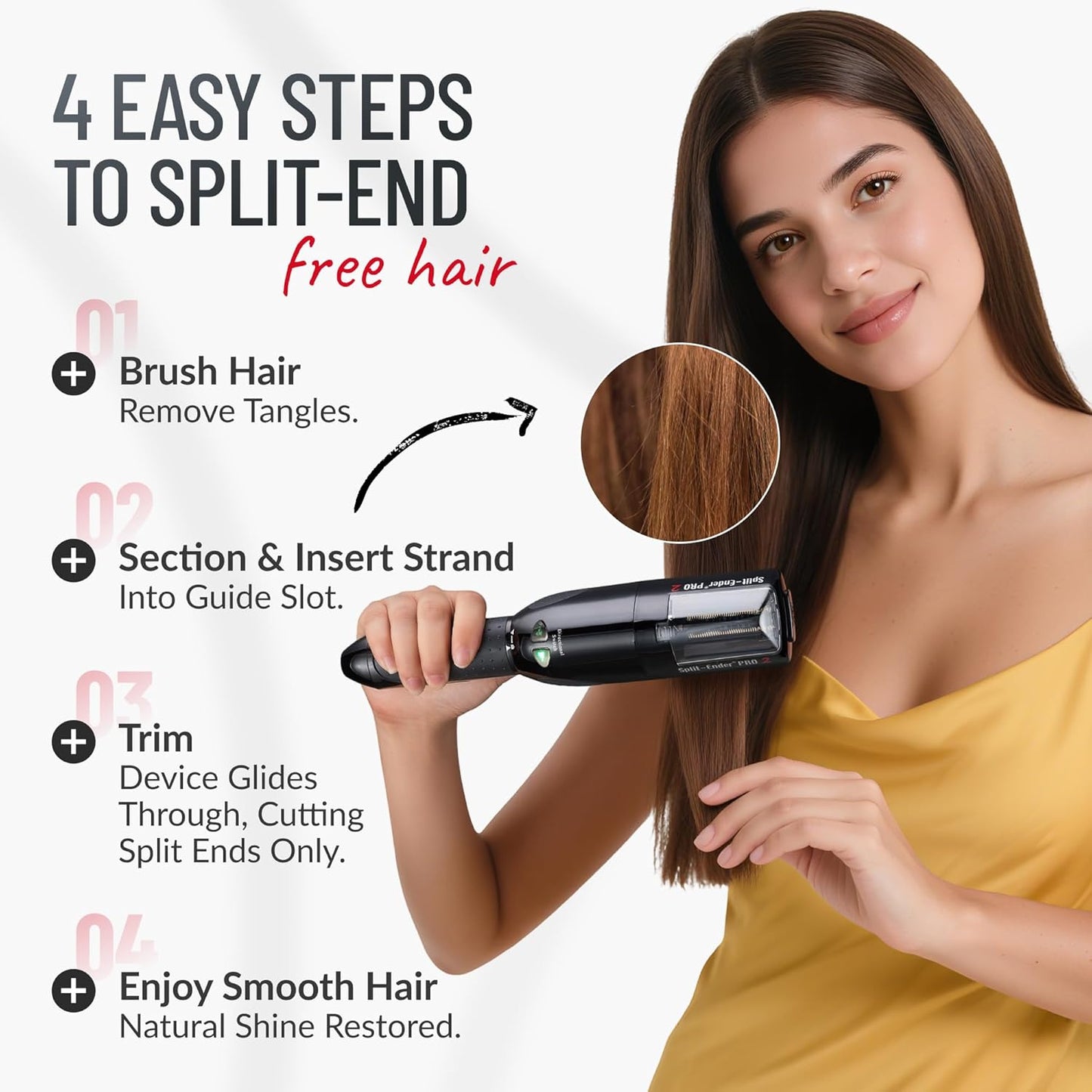 Split-Ender Pro 2 - Original Professional Beauty Tool - Cordless Split End Hair Trimmer for Damaged, Dry, Brittle, Frizzy, Curly or Straight Hair (Black)