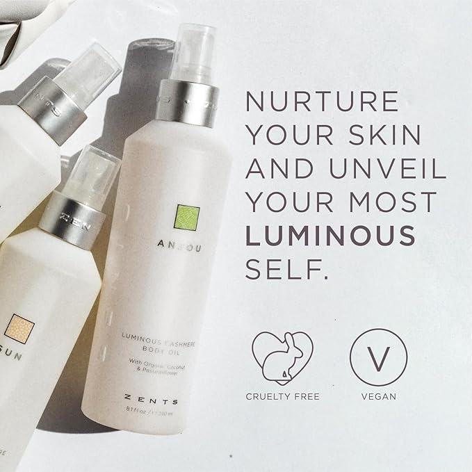 Zents Luminous Cashmere Body Oil (Petal Fragrance) | Moisturizing Body Oil with Vitamin E & Organic Coconut Oil | Softens & Smooths Skin | 8 fl oz