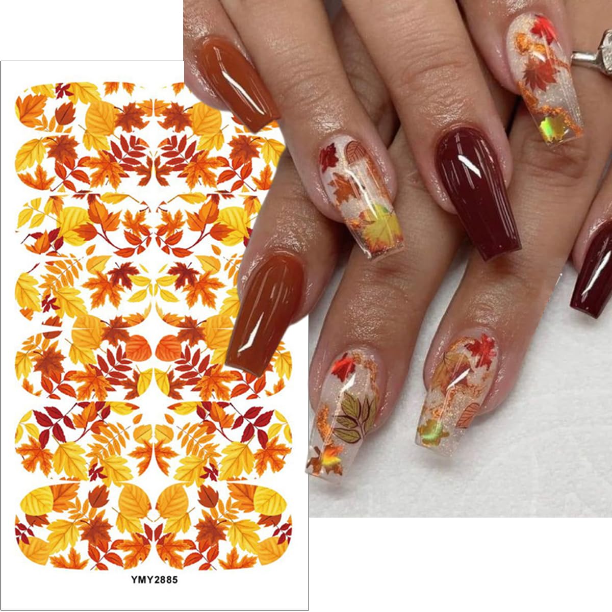6 Fall Gel Nail Strips Maple Leaf Stickers for Women Nail Art Design