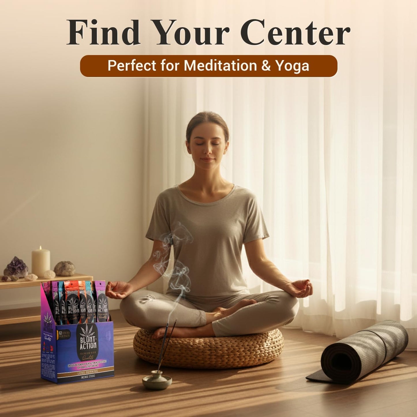 Tulasi Blunt Action Incense Sticks, 12 Packs, 144Pc, Long Lasting Fragrance, Natural Essential Oils Hand Rolled Incense Sticks for Aromatherapy, Relaxing, Yoga, Meditation, Prayer