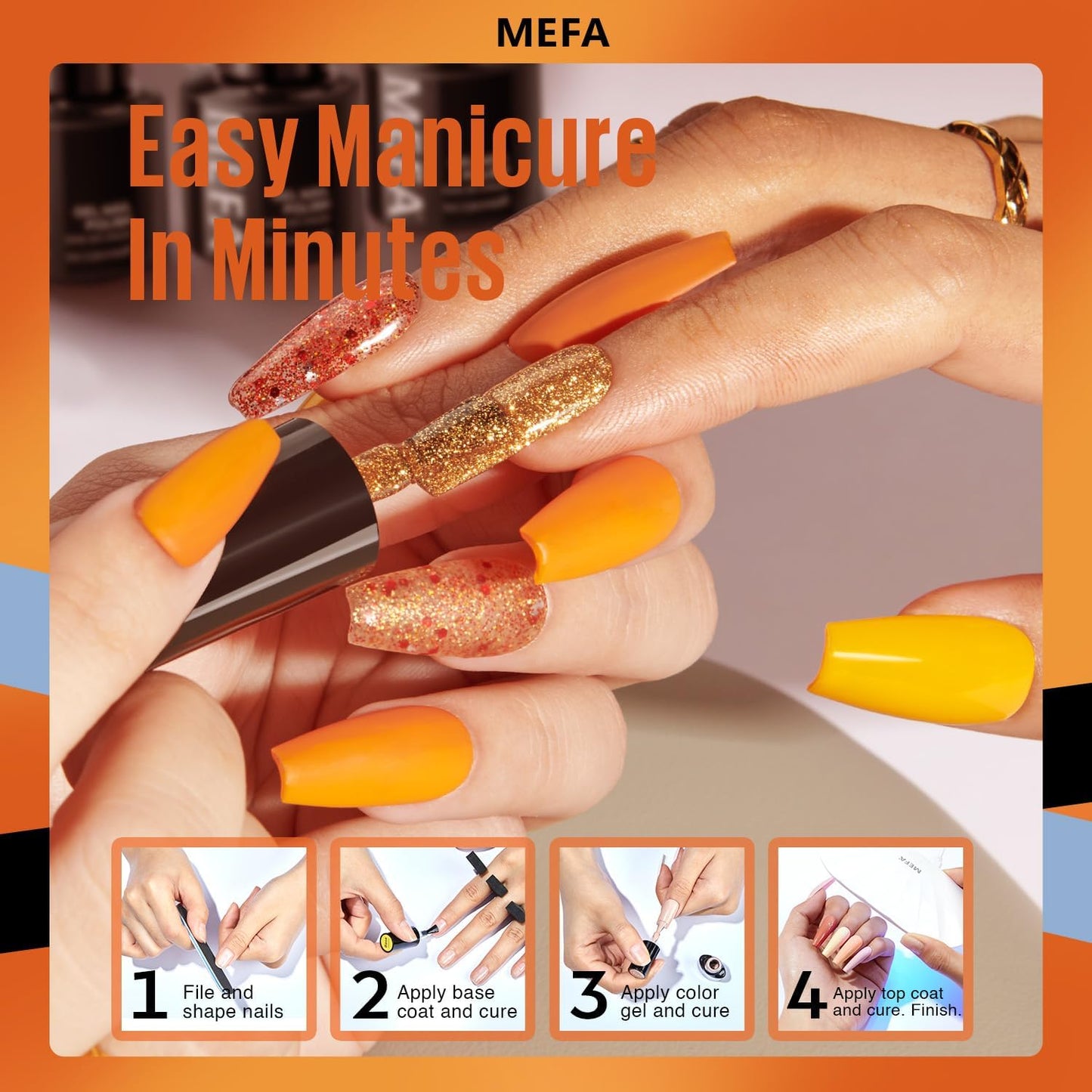MEFA Fall Gel Nail Polish Set, 23 Colors Brown Orange Nail Polish Set Gold Glitter Yellow Nail Polish Soak Off Red Shimmer Gel Nail Gifts for Women Girl DIY Salon Home Manicure