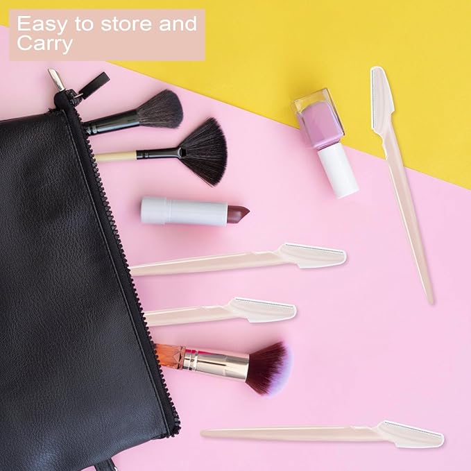 12 Pcs Eyebrow Razors, Face Razors Multipurpose, Exfoliating Dermaplaning Tools, Eyebrow Trimmers Shaver with Safety Cover, Facial Hair Removal for Women Men Body Use (Light Pink)