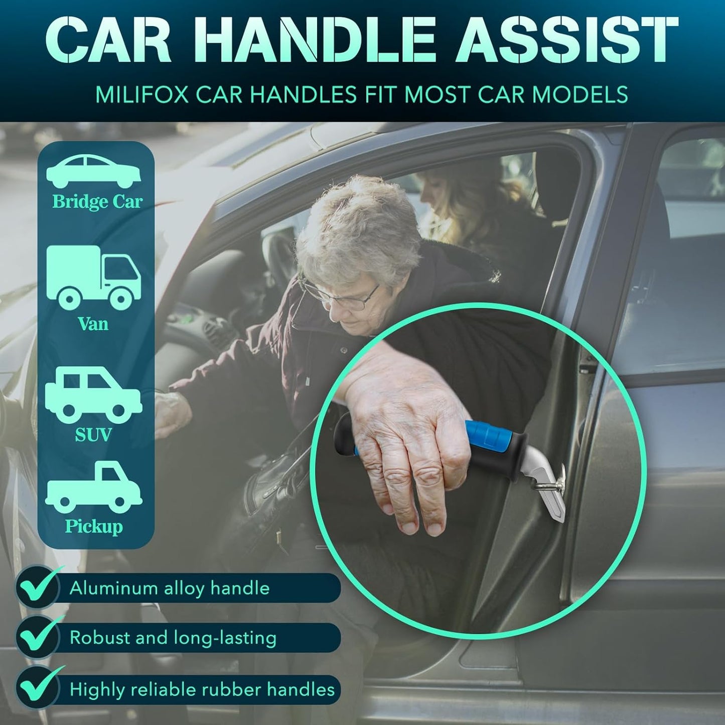 Car Door Handle for Elderly Car Handle Assist Support, Portable Auto Grab Handles for Handicap Seniors, Black and Blue 2 Pcs
