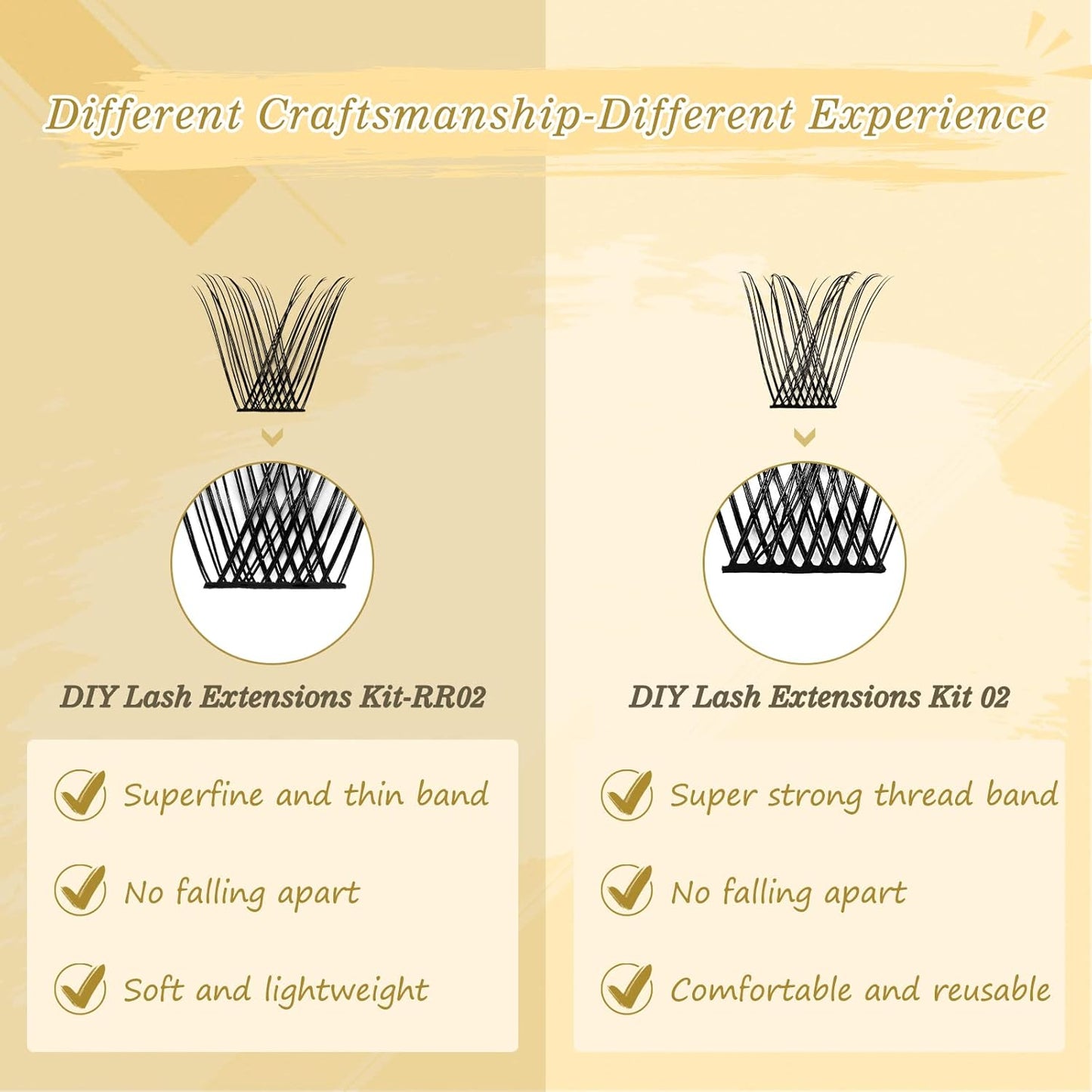 QUEWEL DIY Lash Extensions Kit Lash Clusters 144 Pcs, Cluster Lashes Golden Lashes Tweezers, Eyelash Clusters Bond and Seal Waterproof, Cluster Lash Glue Remover for DIY Lash Extensions (QU-RR-DH-02)