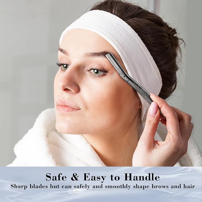 Dermaplaning Tool for Face, Eyebrow Razor for Women and Men, Eyebrow Trimmer and Facial Shaver Dermaplane Razor for Peach Fuzz Hair and Exfoliation, Includes 6 Blades (Black)