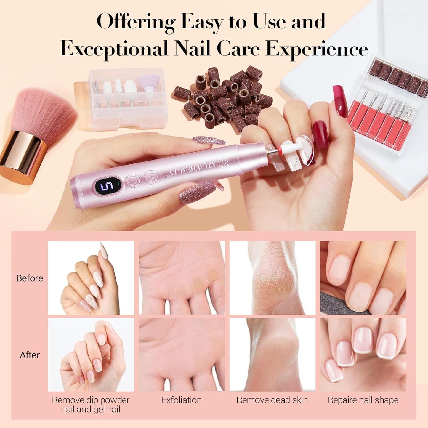 AZUREBEAUTY Dip Powder Nail Kit with Electric Nail Drill 24 Colors Nude Pink Glitter Red Green Nail Powder Starter Kit with Dip Liquid Set Base Top Coat Activator Portable Manicure Essential Set