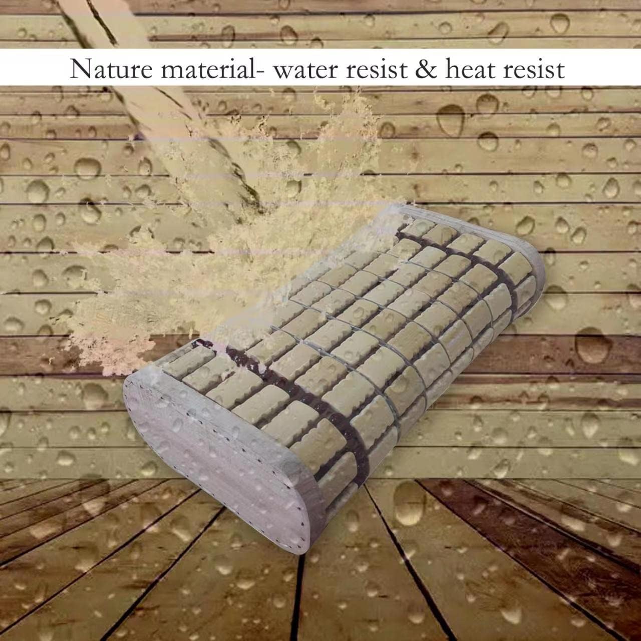 Bamboo Sauna Headrest Pillow, 100% Natural Handmade Wood Sauna Pillow Sauna Neck Rest Sauna Accessory, Bonus Sauna Cap and Seat Pad Included, Summer Cool Cervical Spine Pillow (1 Set)