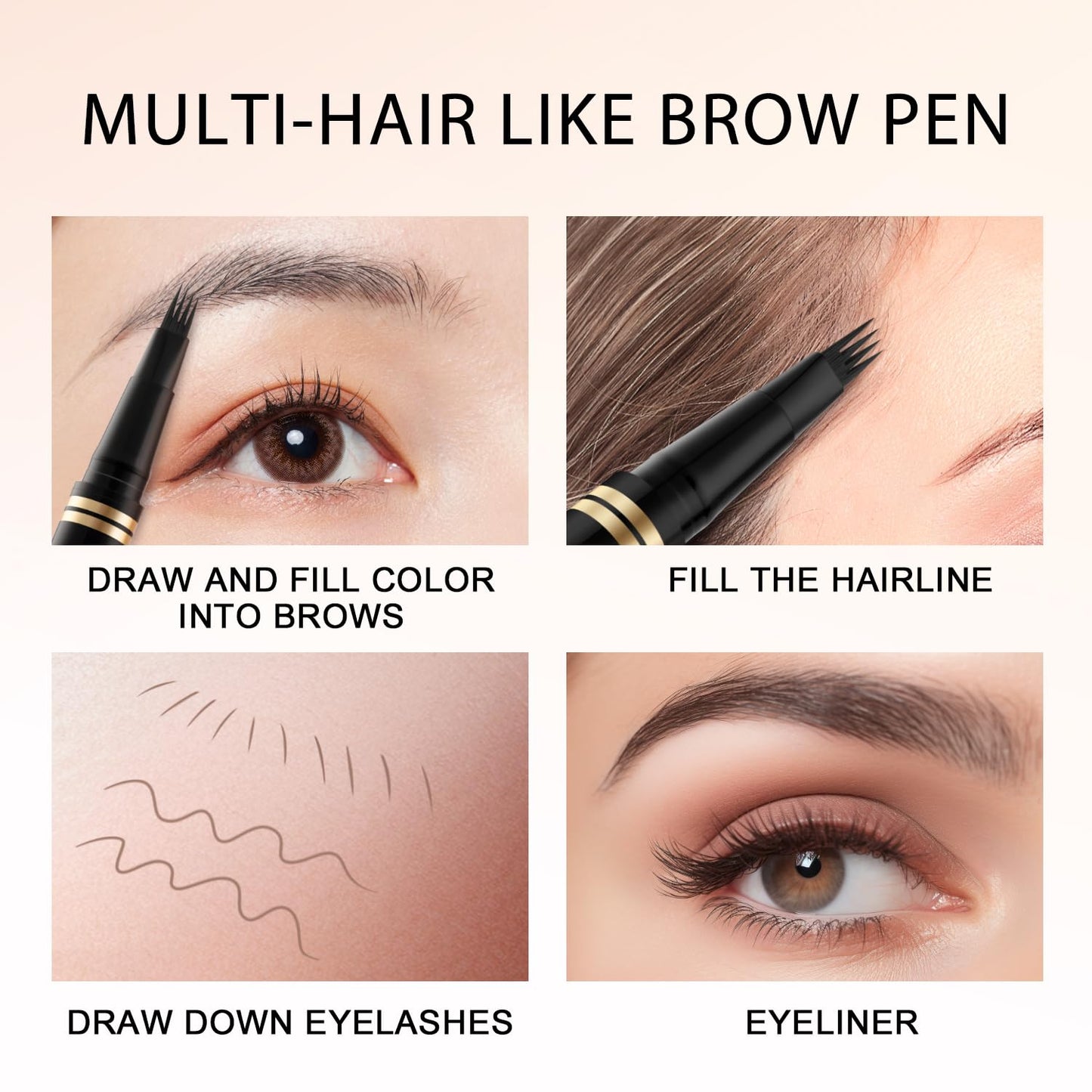 Eyebrow Pen,2-in-1 Waterproof Eyebrow Pencil with 4 Tip Microblading Brow Pen and Ultra-Precise Brow Pencil,with Dual-ended Eyebrow Brush,Eyebrow Makeup for Natural Looking - Dark Grey