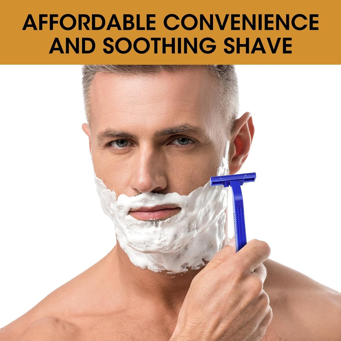 CXYARY 50 Pcs Disposable Razors With Lubricating Strip, 2 Blade Razors with Clear Safety Cap, Disposable Razors Bulk for Men Women, Multipurpose Portable Shave Razor for Bathing Hotel Travel, Blue