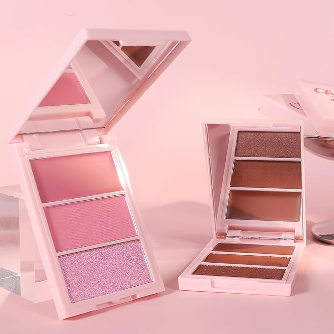 3D Blush Palette, Multi-Use Makeup Powder Pink Blush Palette Makeup Cream Blush For Cheeks, Lightweight, Smooth, Blendable, Contour & Highlight Face for Shimmery Or Matte Finish, #04 Pink