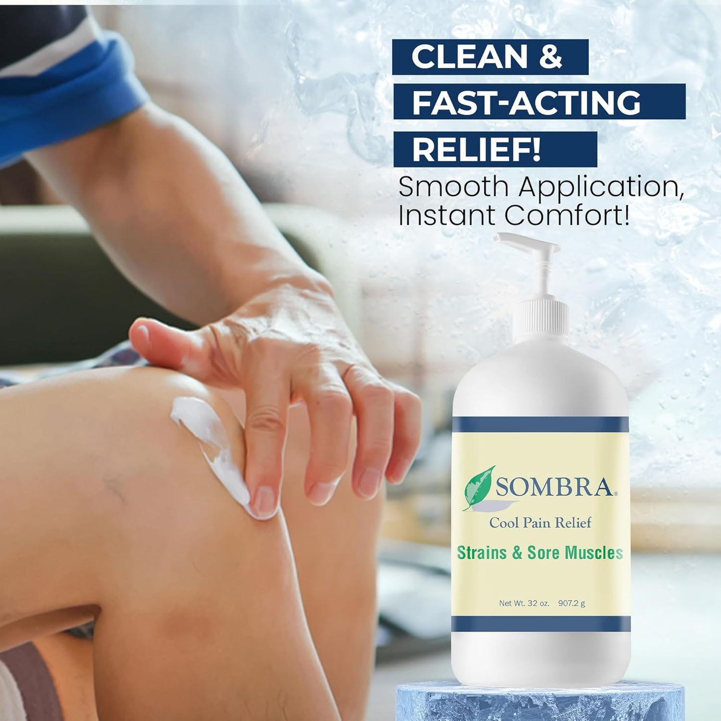 Sombra Original Cool Therapy Gel Cold Pain Relief for Swelling, Growing Pains, Soreness, Post-Workout, Vegan Formula Free of Artificial Fragrances, Dyes, NSAID, Wax, Petroleum, Alcohol - 32oz Pump