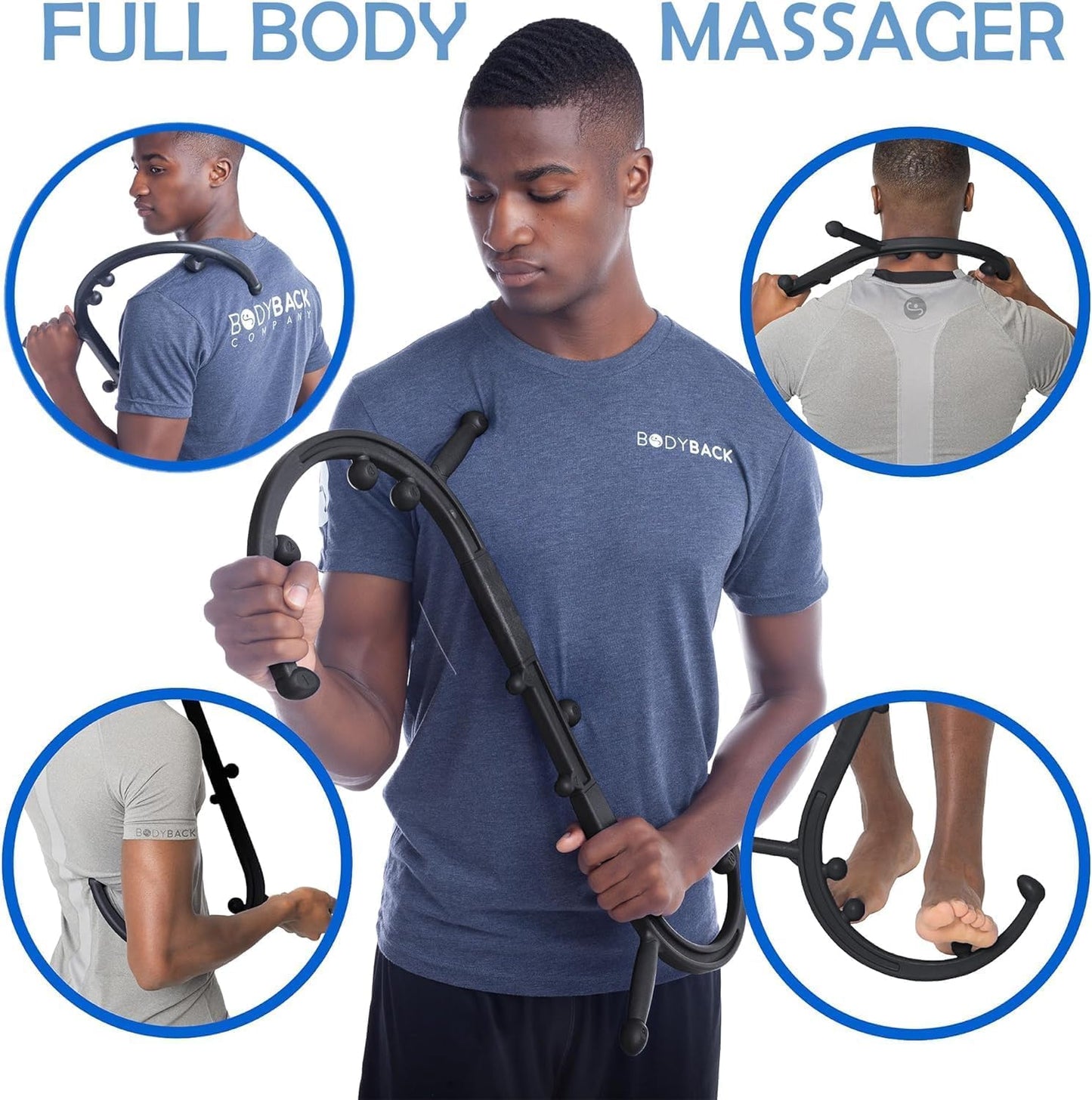 Body Back Buddy Classic USA Made Handheld Massage Cane - Full Body Trigger Point Tool for Deep Tissue Pain Relief - Dual Hooks for Back, Shoulder, Neck - (2.0 Black)