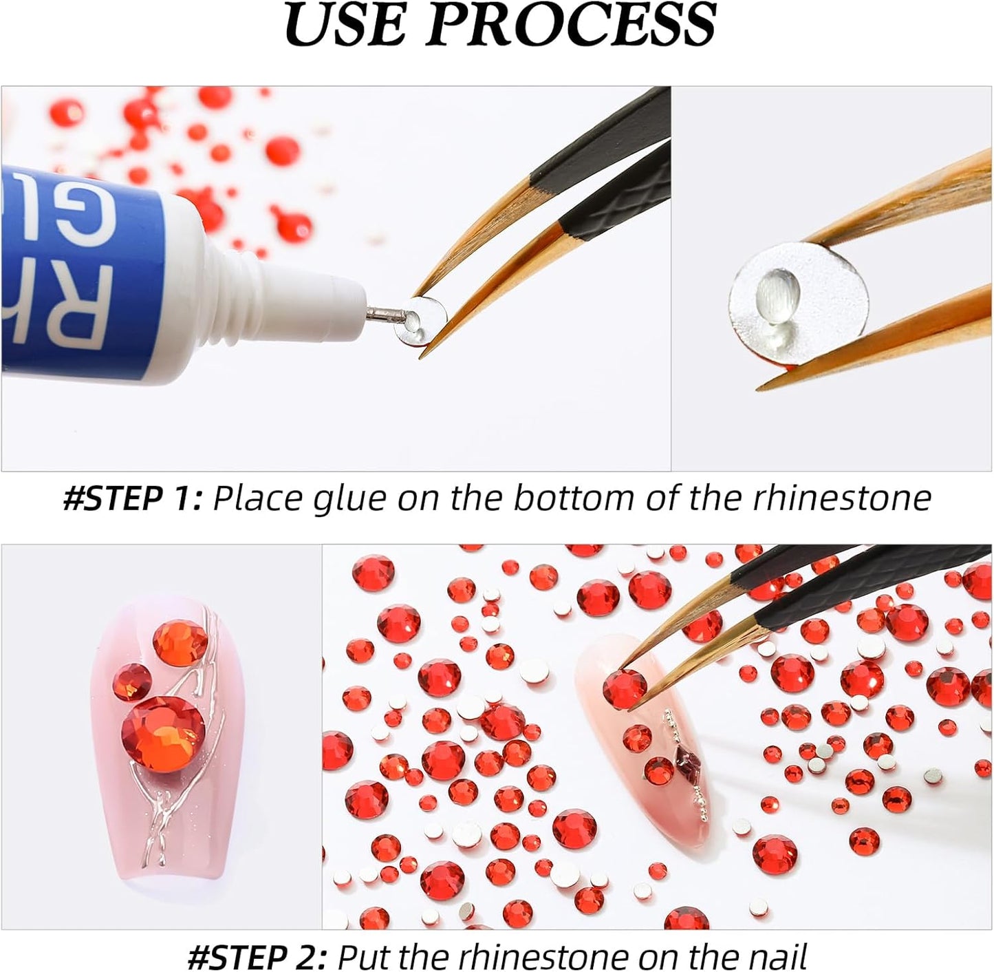 Light Siam Flatback Rhinestones, Glass Rhinestones for Nail Art and Craft, Glue Fix, Loose Crystal Gemstones(Red, SS8, 1440pcs, 2.3-2.5mm)