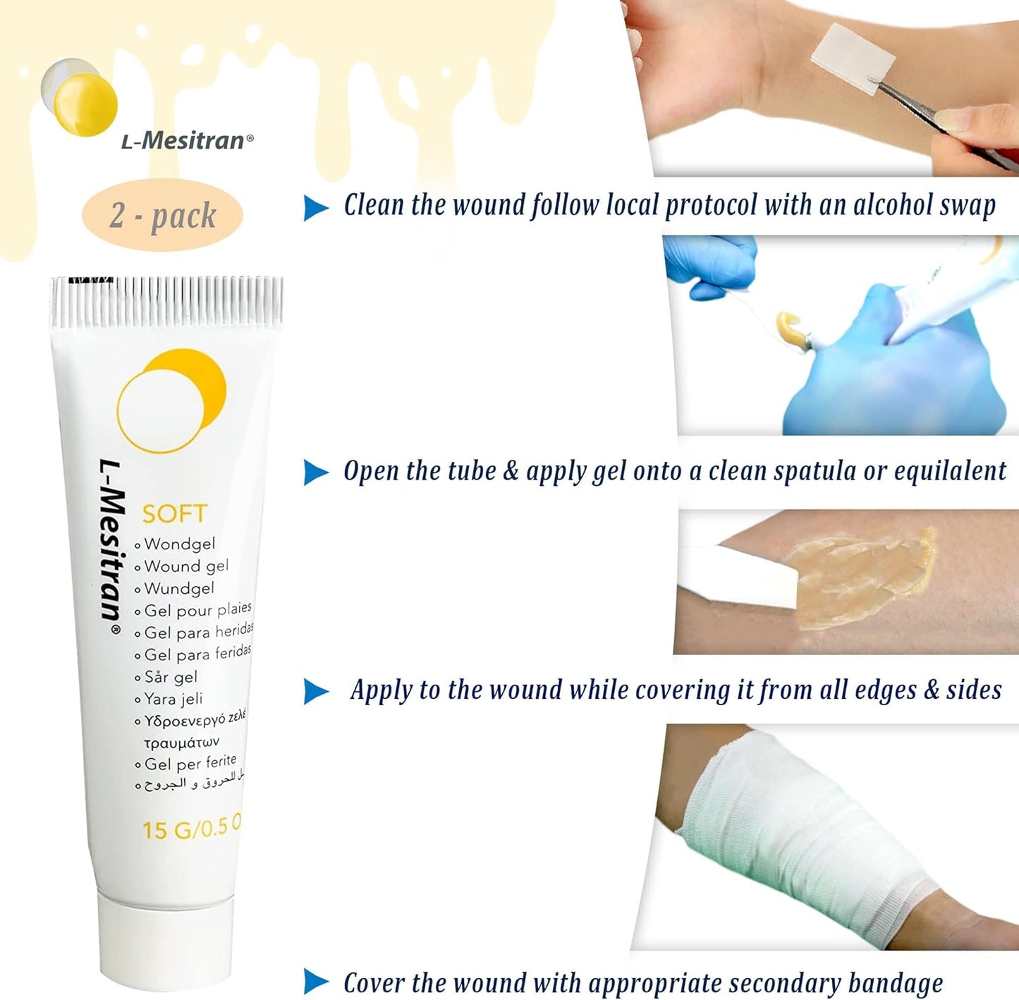 Medical Grade Honey Wound Gel Healing Ointment for Scars Abrasions Burn Hypoallergenic & Soothing Properties for Acute and Superficial Wounds for Elderly & Adults (2 Tubes of 0.5oz)