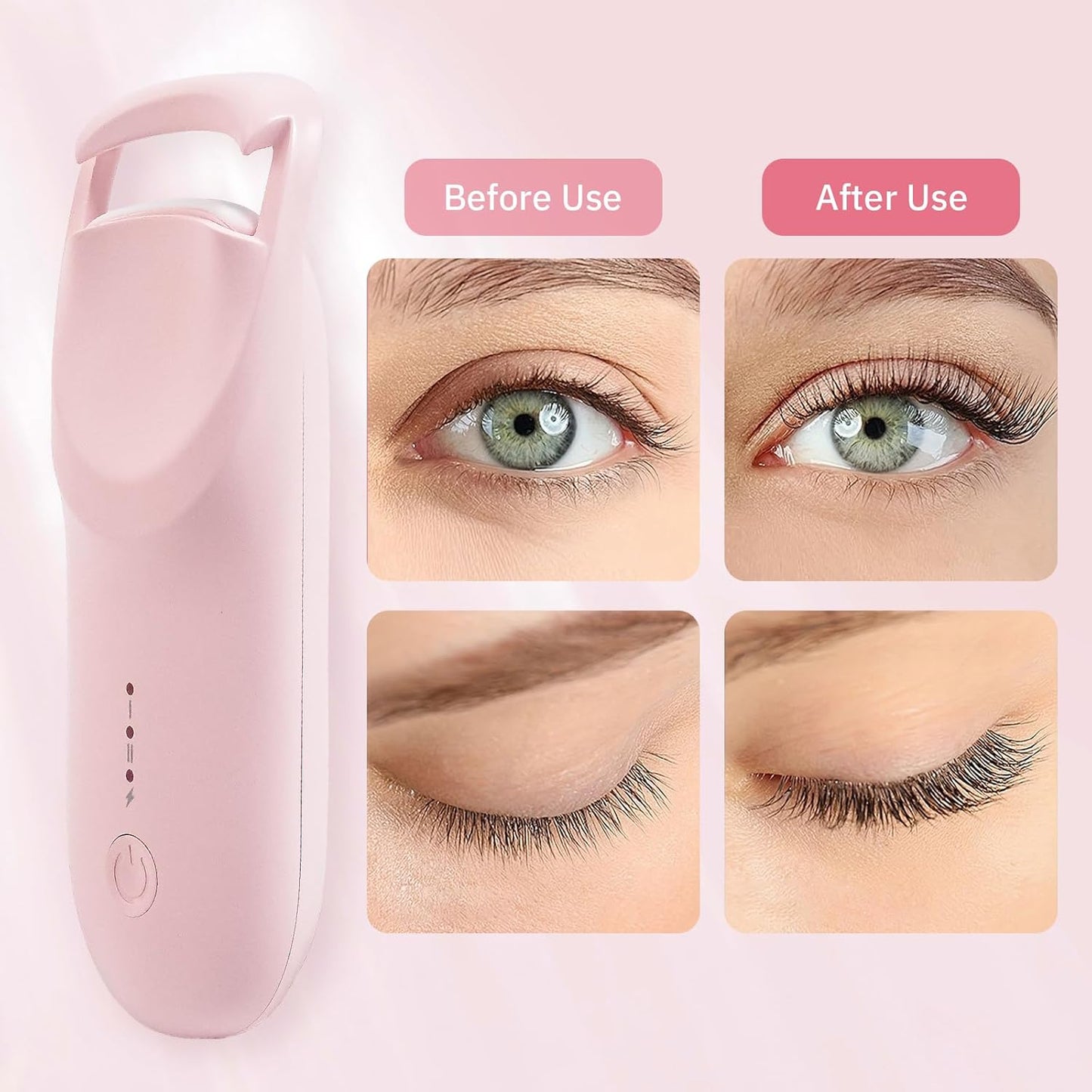Upgrade Heated Eyelash Curler, Electric Eyelash Curler with 5s Fast Heating, Type-C Rechargeable, LMini Lash Curler, Long-Lasting Lash Lift, Natural Style, Heat-Sensitive Pad (Pink)