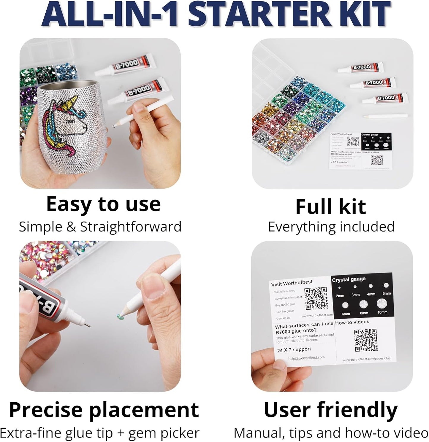 30000Pcs Resin Rhinestones Set for Crafting Bedazzling, Navy Flatback Gems Jewels for Crafts Clothes Shoes Fabric Outfit Nails Makeup, Flat Back Crystal 2-6mm with b 7000 Glue