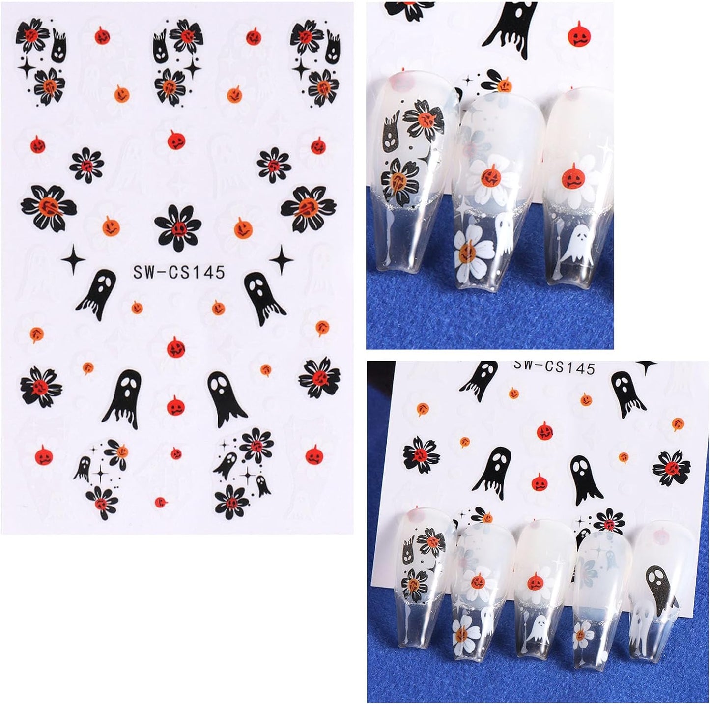 Halloween Nail Art Stickers for Nail Art Cute Pumpkin Nail Stickers Self Adhesive Nail Design Ghost Spider Web Bat Flower Heart Cat Nail Decals for Women Girls DIY Manicure 8 Sheets