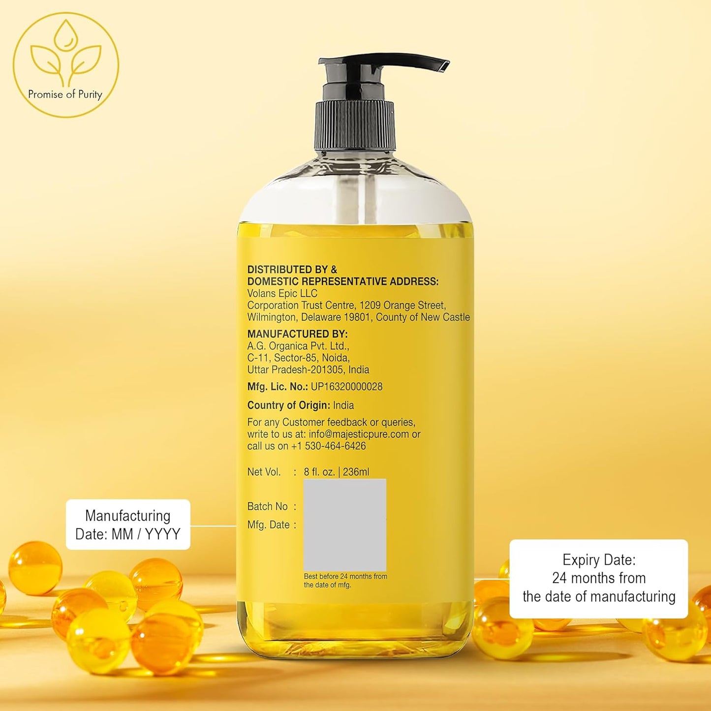 Majestic Pure Vitamin E Oil - 100% Pure & Natural, 20,000 IU | Premium Grade, Cold-Pressed and Tocopherol to Repair Dry, Damaged Skin | Moisturizing Skin, Hair and Scalp 8 Fl Oz