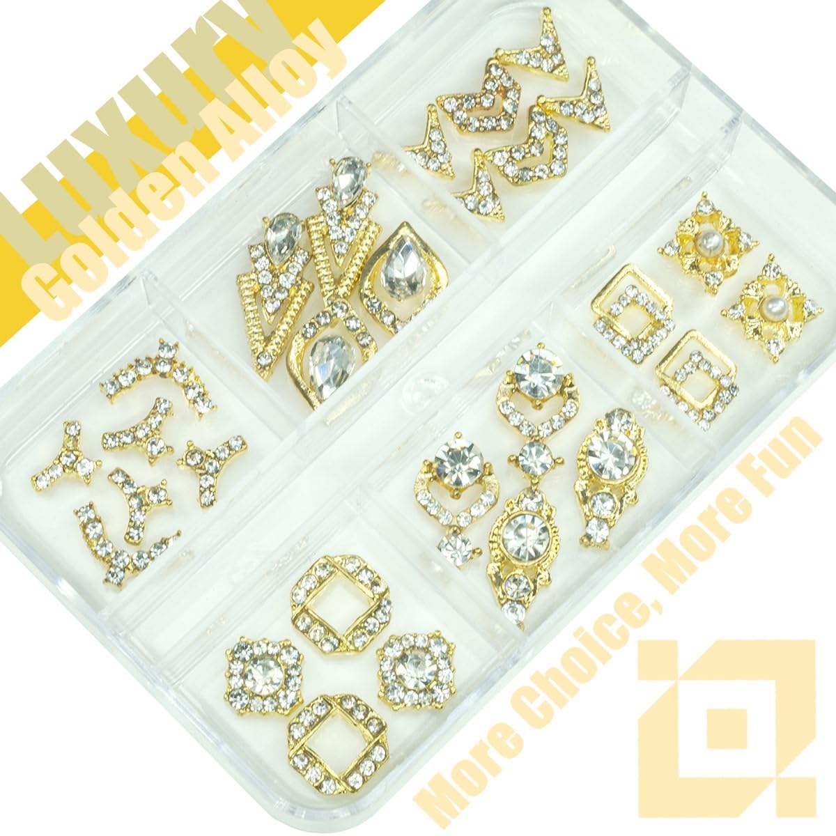 28pcs Luxury Nail Charms Alloy Charms for Nails 14 Pair 3D Gold Nail Art Rhinestones Nail Gems Golden Nail Crystal Diamonds Jewelry Stones Studs Nail Art Supplies for Nails Decor Crafts DIY