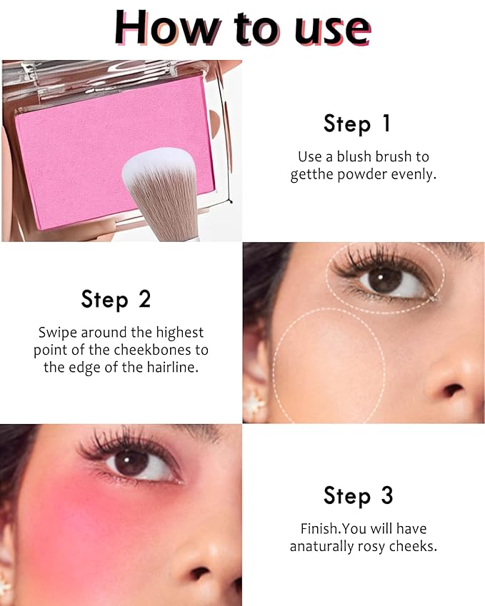 Pink Powder Blush Palette, Matte Powder Makeup Blush for Cheeks, Natural Glow Face Blush Contour Palette, Lightweight,Smooth, Highly Pigmented Buildable Color, Long-lasting All-Day Face Enhancing-Pink
