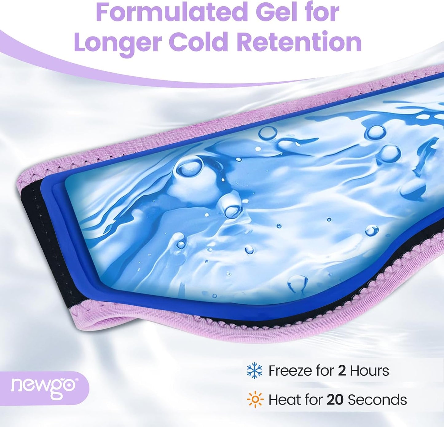 NEWGO Headache Ice Pack Head Wrap for Migraines, Cold Pack Head Ice Therapy Wrap for Headache Relief, Tension, Sinus Pain, Chemo, Head Injuries (Purple) 29.5" x 4.3"