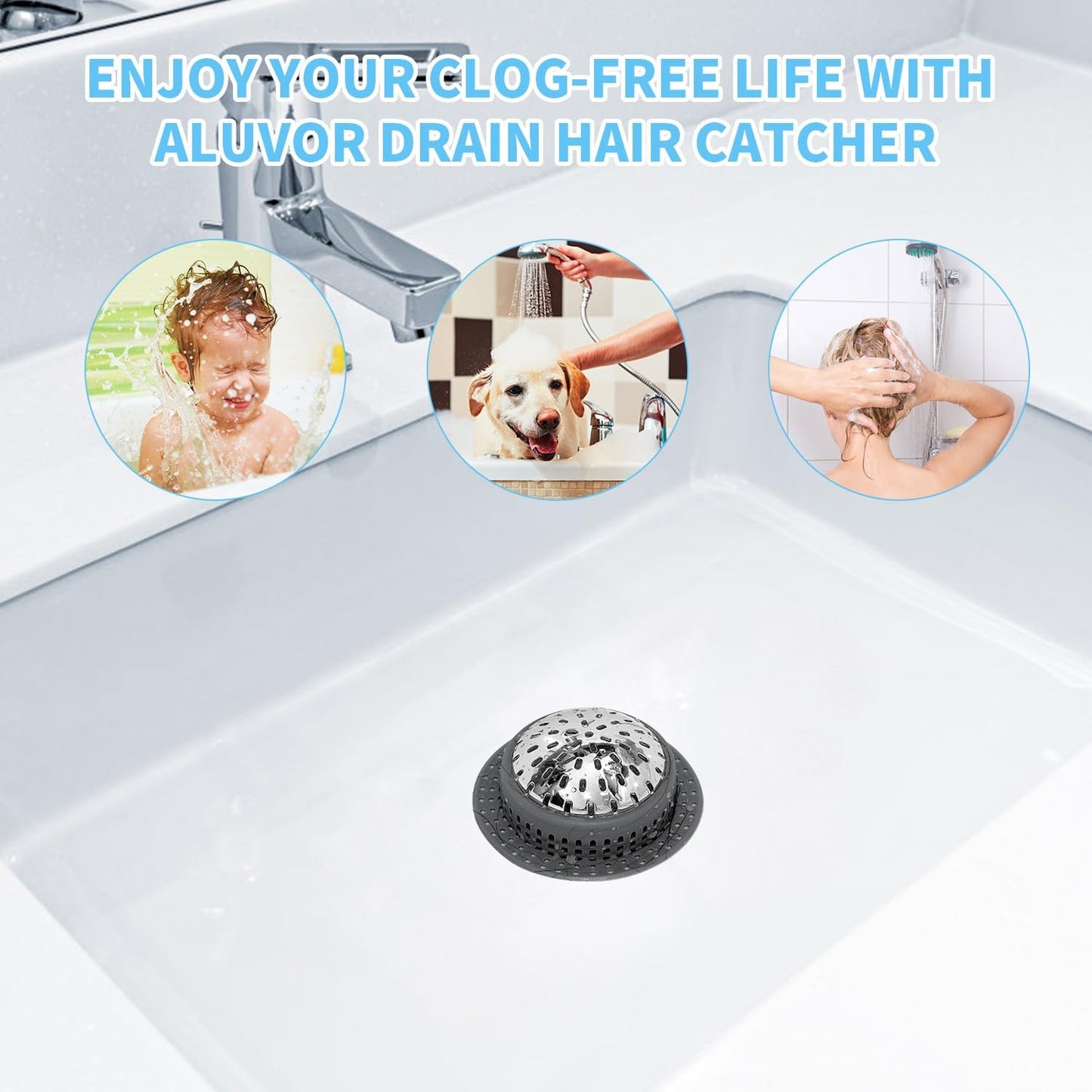 Shower Drain Hair Catcher, Shower Drain Cover, Bathtub Drain Hair Catcher for Pop-Up & Regular Drains