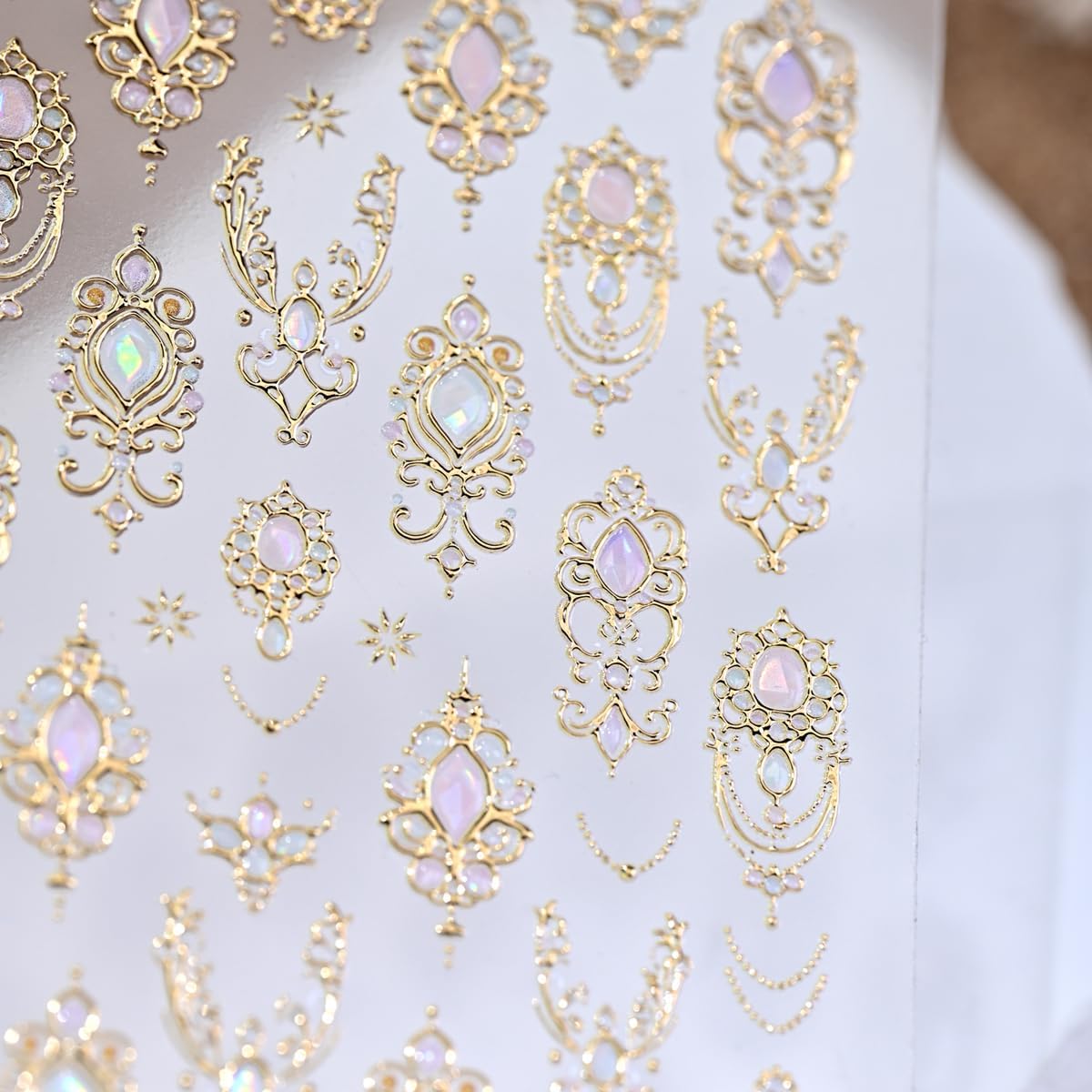 Gold Nail Stickers for Nail Art Gemstone Nail Decals with Golden Filigree Design,Luxury Baroque-Style Stickers for Nails 3D Self Adhesive Nail Art Supplies & Decorations for Women Girls 1 Sheet