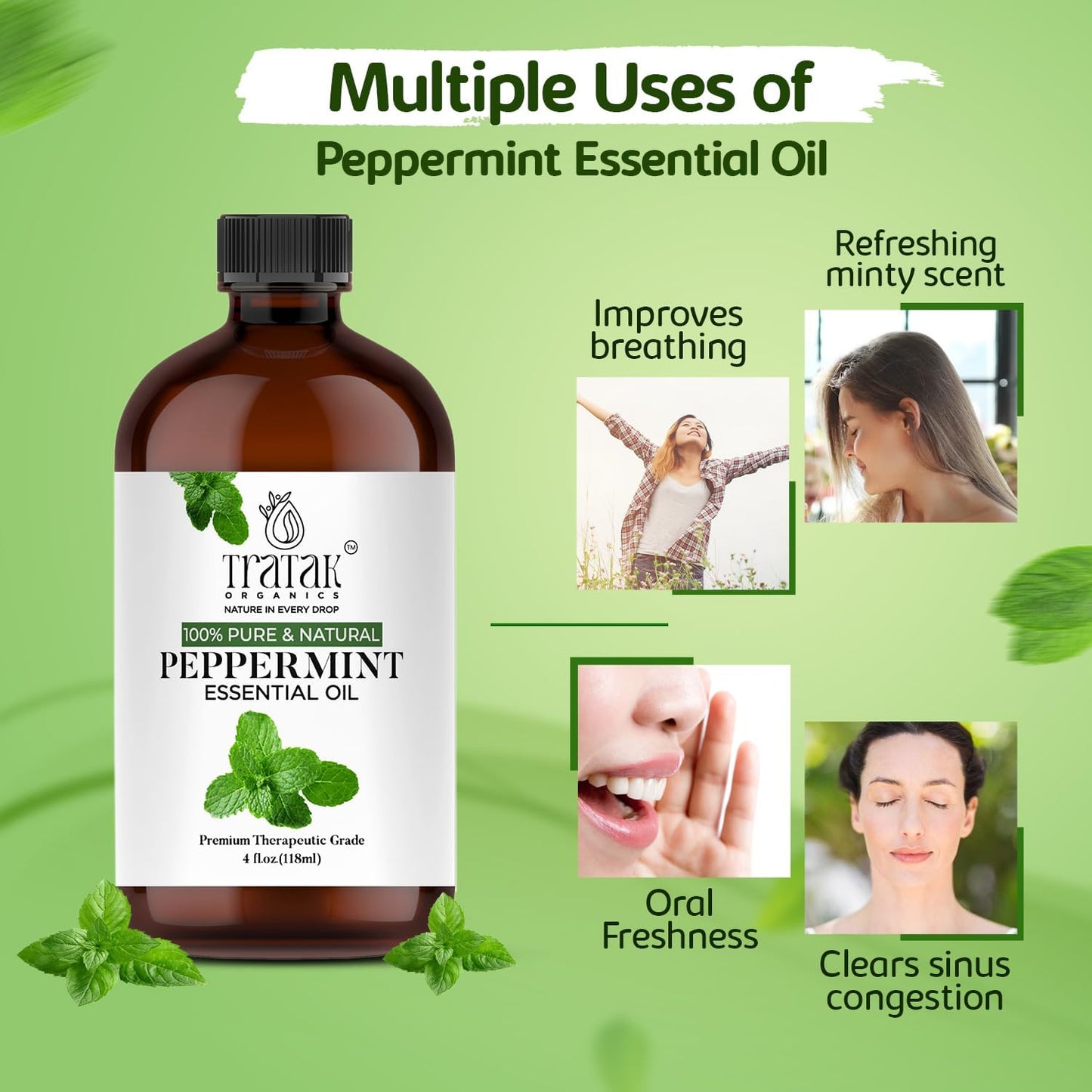 Peppermint Piperita Essential Oil - 100% Pure and Natural Oil - Therapeutic Grade with Premium Glass Dropper - Peppermint Oil for Aromatherapy and Diffusers - 4 Fl oz (Pack of 2)