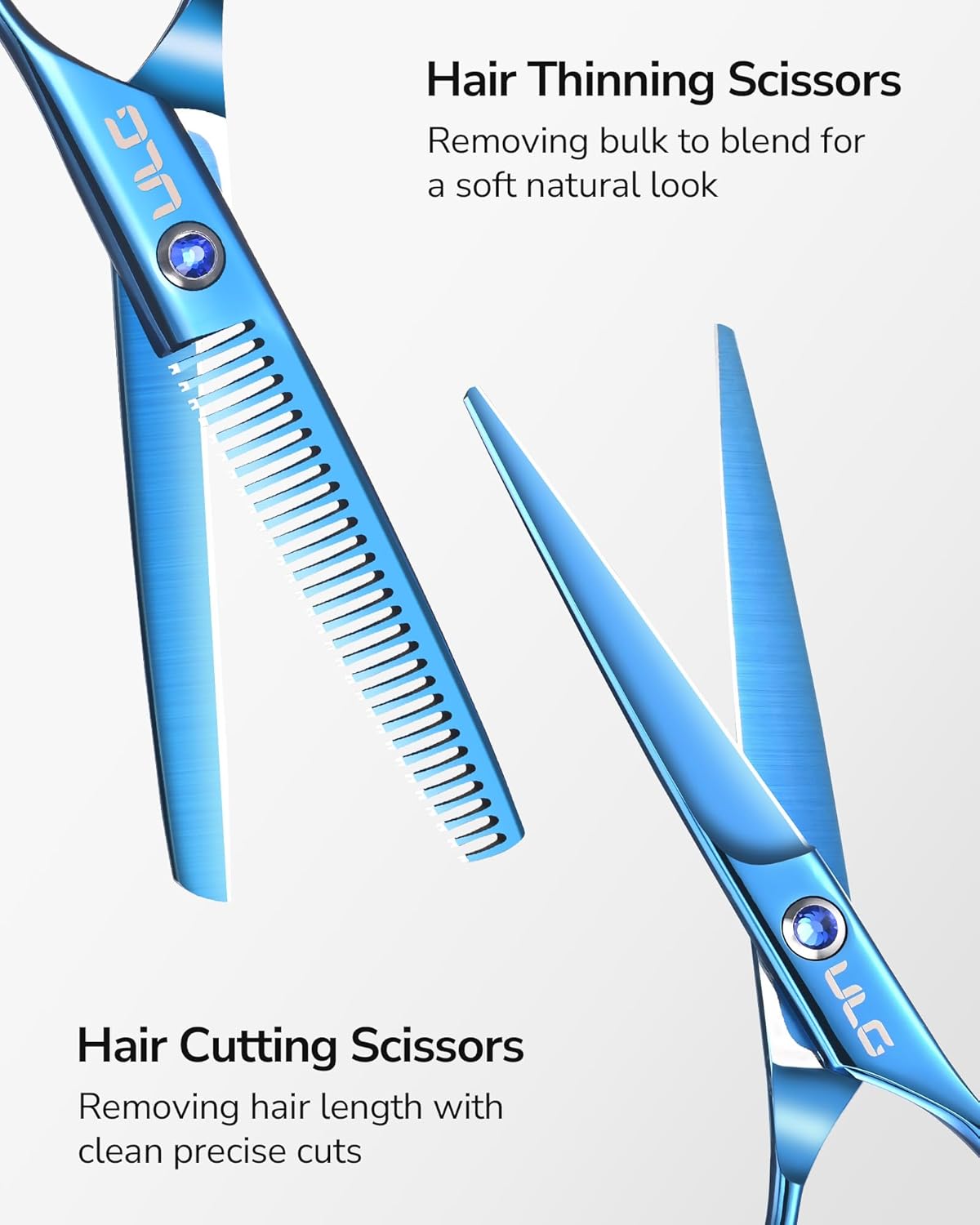 ULG Hair Cutting Scissors Thinning Shears Kit Professional Barber Hairdressing Texturizing Salon Razor Edge Scissor Japanese Stainless Steel 6.5 inch Blue