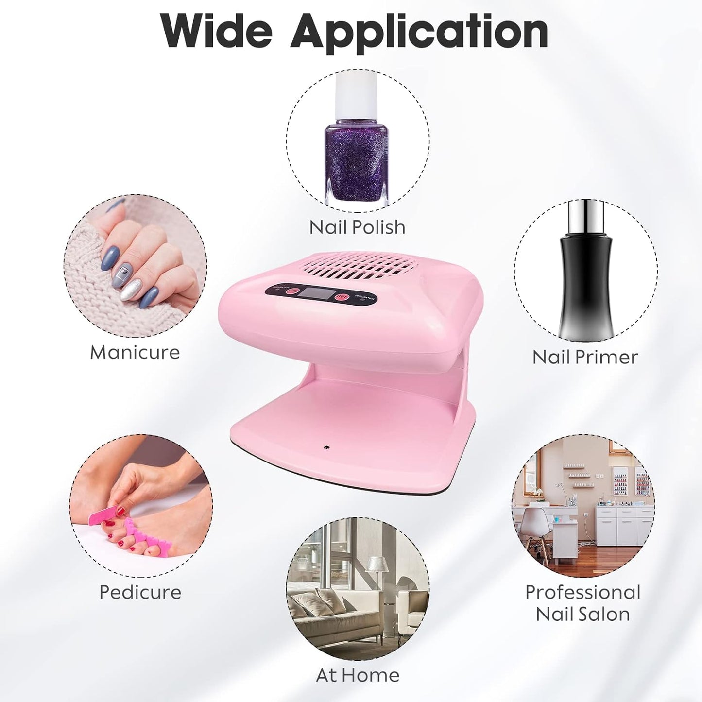 Air Nail Dryer with Automatic Sensor, 300W Timing Air Nail Fan Blow Dryer for Both Hands and Feet, Warm & Cool Wind Blower Dryer for Regular Nail Polish, Home and Salon Use No Harmful (Pink)