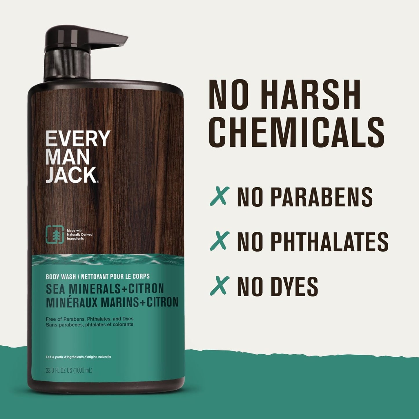 Every Man Jack Men’s Hydrating Body Wash for All Skin Types - Cleanse and Hydrate Skin with Naturally Derived Marine Extracts, Coconut Oil, and a Sea Minerals + Citron Scent - 33.8 fl. oz. - 2 Bottle