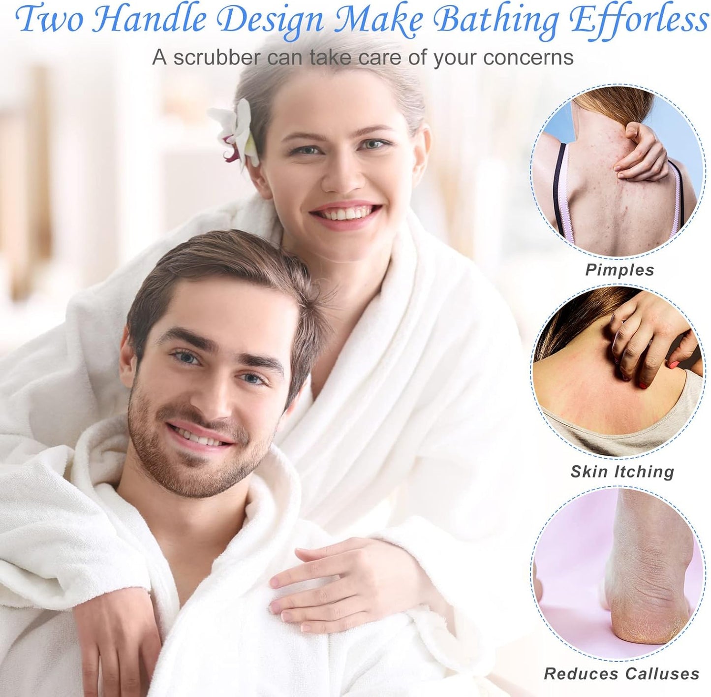 Moukeren Exfoliating Back Scrubber with Handles 4 Pack Nylon Back Exfoliator Extended Length Washers Scrubbers Stretchable Pull Strap Exfoliating Washcloth(Dark Blue, Gray, Beige, Fluorescent Green)