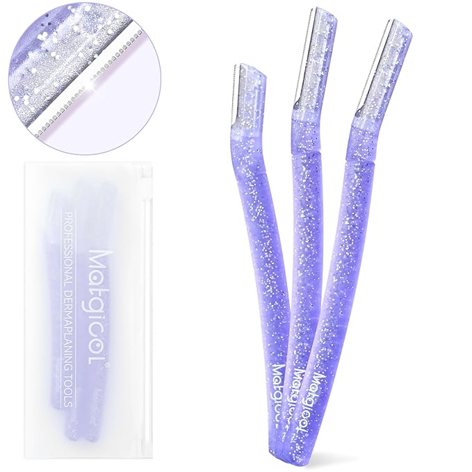 Women’s Dermaplane Razor for Face & Eyebrow - Anti-Cutting Japanese Blades for Eyebrow and Facial Hair Removal, Achieve Silky Skin and Perfect Brows (Purple, 3 Count)