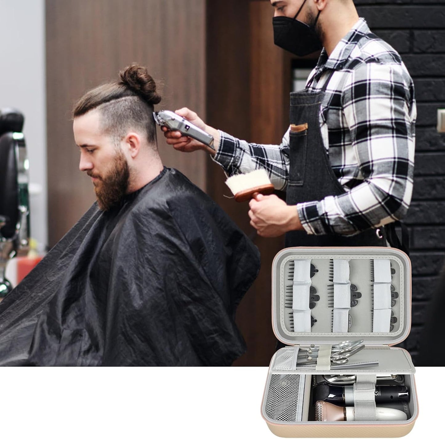 Boobowl Barber Accessories Bag for Clippers and Supplies, Mens Hair Trimmers Box, Portable Clipper Storage Holder for Hair Cutting, Guard Grooming Kit and Barbers Supplies (Bag Only)- Gold