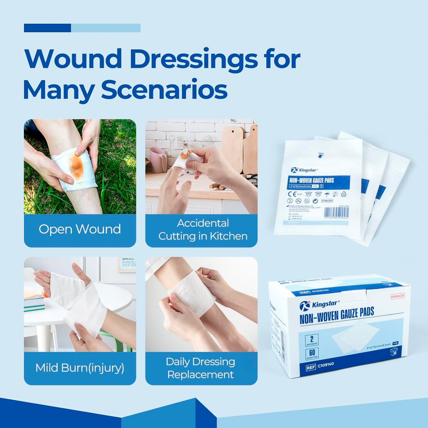 Sterile Nonwoven Gauze Pads, 2"x 2" Wound Dressing, 60 Packs - 120 Pieces Superior Soft Sponge Pads, Higher Absorbent Gauze Compresses for Trauma or Post-Operative Wound Care