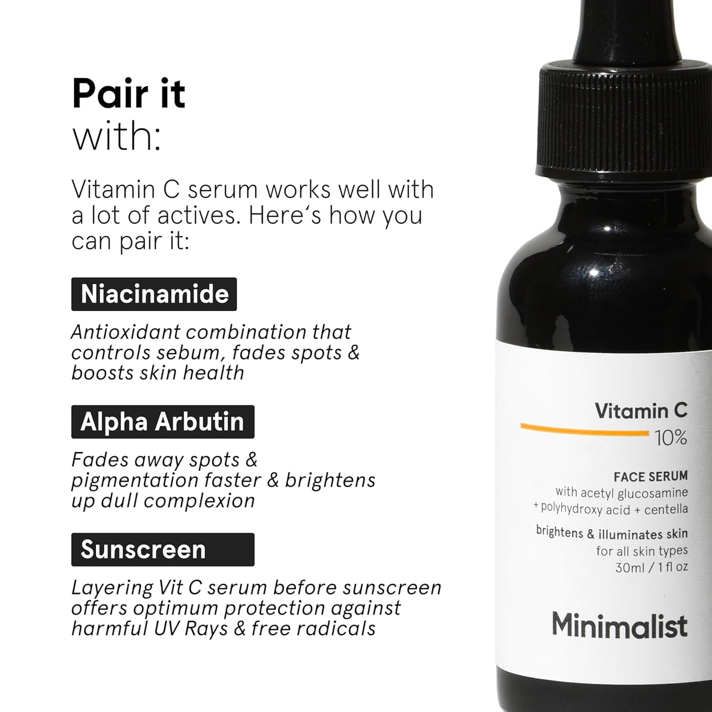Minimalist 10% Vitamin C Serum for Brightening | Improves Hydration | For All Skin Types | For Women & Men | 1 Fl Oz / 30 ml