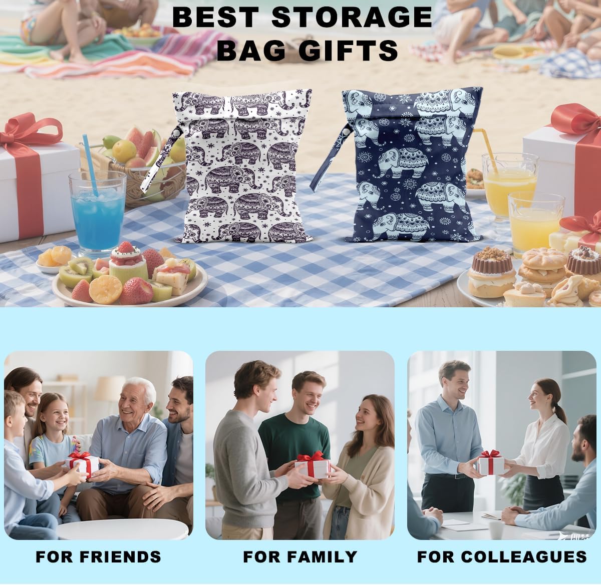 2Pcs Elephant Wet Bag 12x10 Inch, Exotic Elephants Waterproof Travel Laundry Bags, Washable Reusable Wet Dry Bag for Swimsuit Beach Diapers Dirty Yoga Gym Clothes, Elephant Gifts for Women Friend