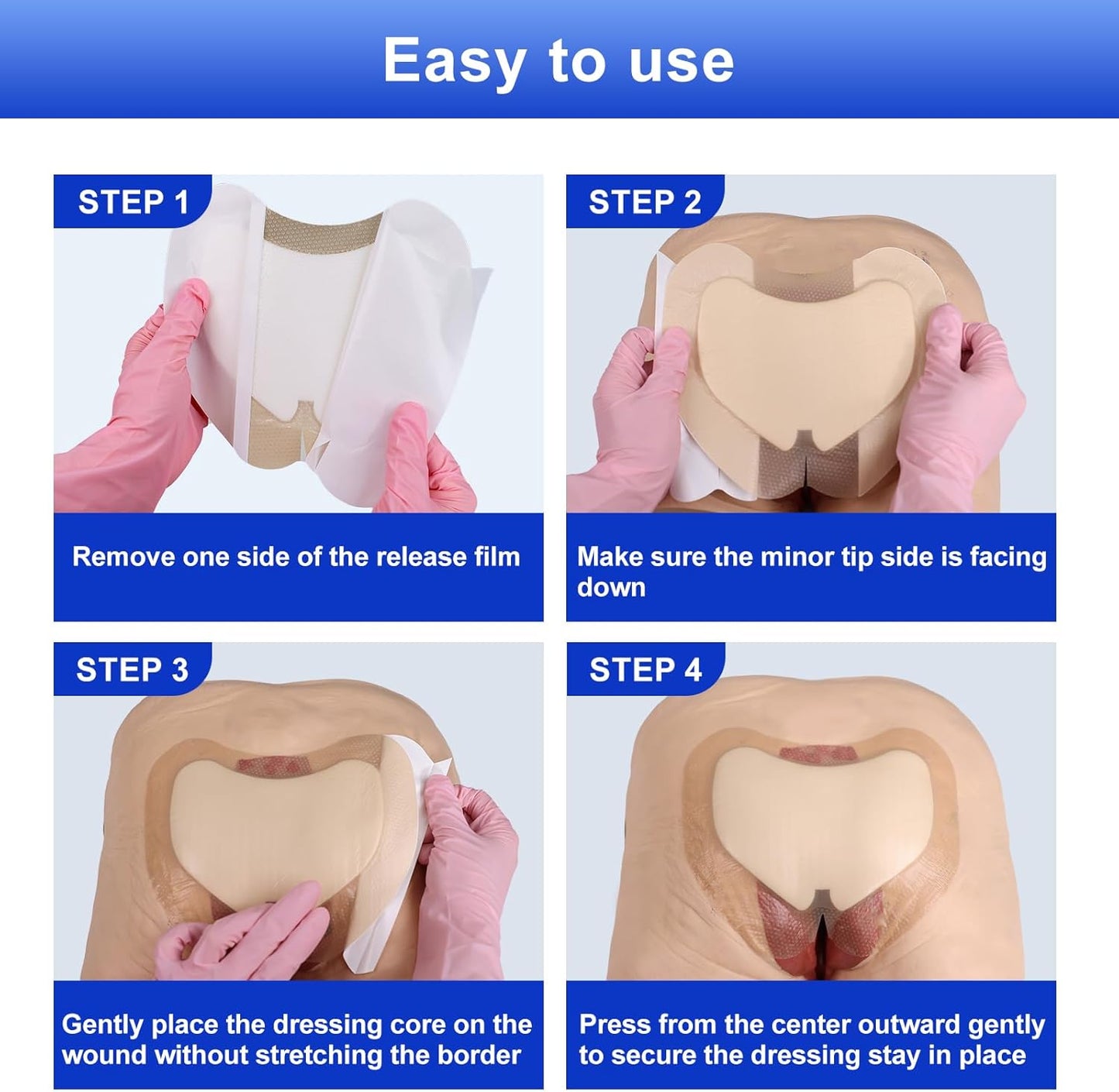 Sacral Foam Dressing 7.1" x 8", Sacrum Silicone Foam Dressing with Border, Bed Sore Bandages Large Wound Care Pads (5 Count)