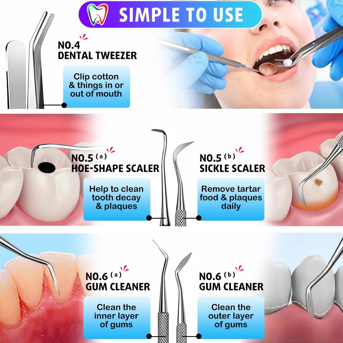 G.CATACC Dental Tools, Dental Pick Teeth Cleaning Tools Hygiene Kit, Plaque Remover for Teeth, Professional Stainless Steel Tooth Scraper Plaque Tartar Cleaner - with Case