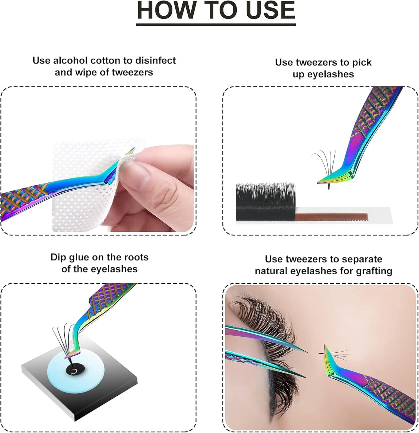 SIVOTE Eyelash Extension Tweezers Fiber Tips Japanese Steel, Set of 6 – Curved, Dolphin, 90° 45° Volume Boot & Slight Curved Tweezer – Professional Lash Tweezers for Lash Extensions Rainbow