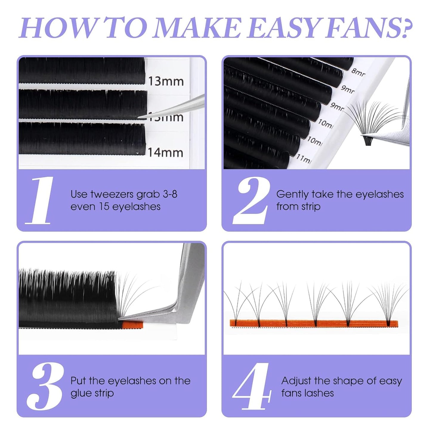 Easy Fan Volume for Lash Artists: Wendy, Handmade Fans for Eyelash Extensions, Self Fanning, Blooming, Black, D Curl, 0.03mm, 14-20mm, KH126