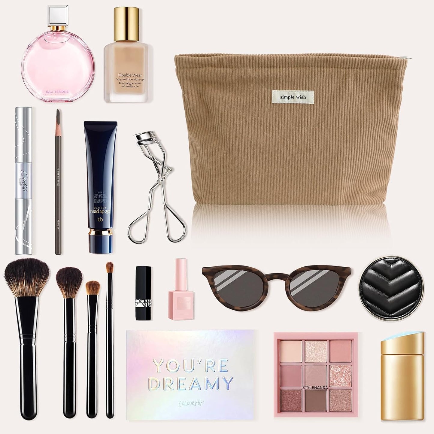 Wudygirl Corduroy Makeup Bag Cosmetic Bag for Women Cute Makeup Organizer Travel Cosmetic Pouch Toiletry Bag Aesthetic Handbag Pouches for Purse with Zipper (Camel)