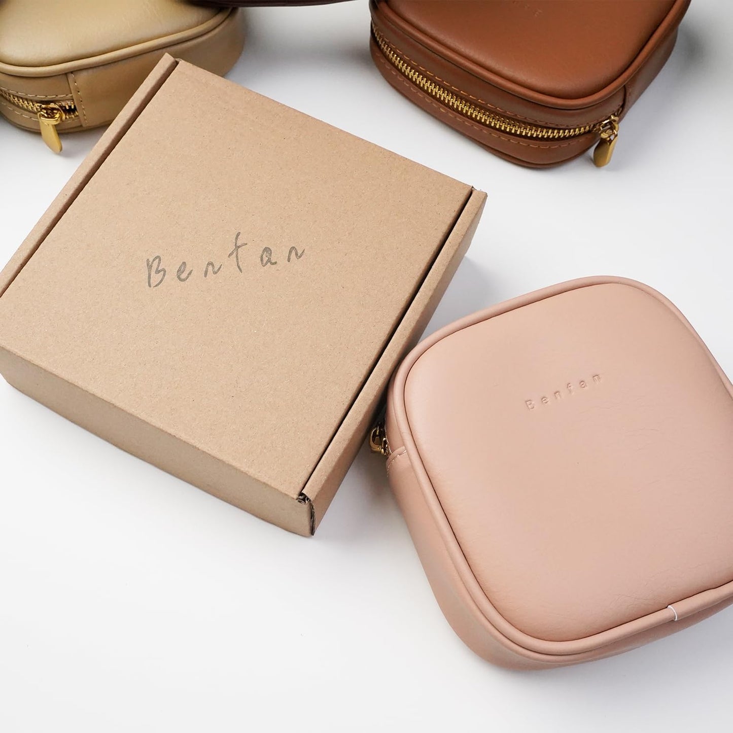 Leather Cosmetic Bag for Women Small Zipper Makeup Bag for Purse Waterproof Travel Makeup Organizer Charger Storage Pouch Color Pink