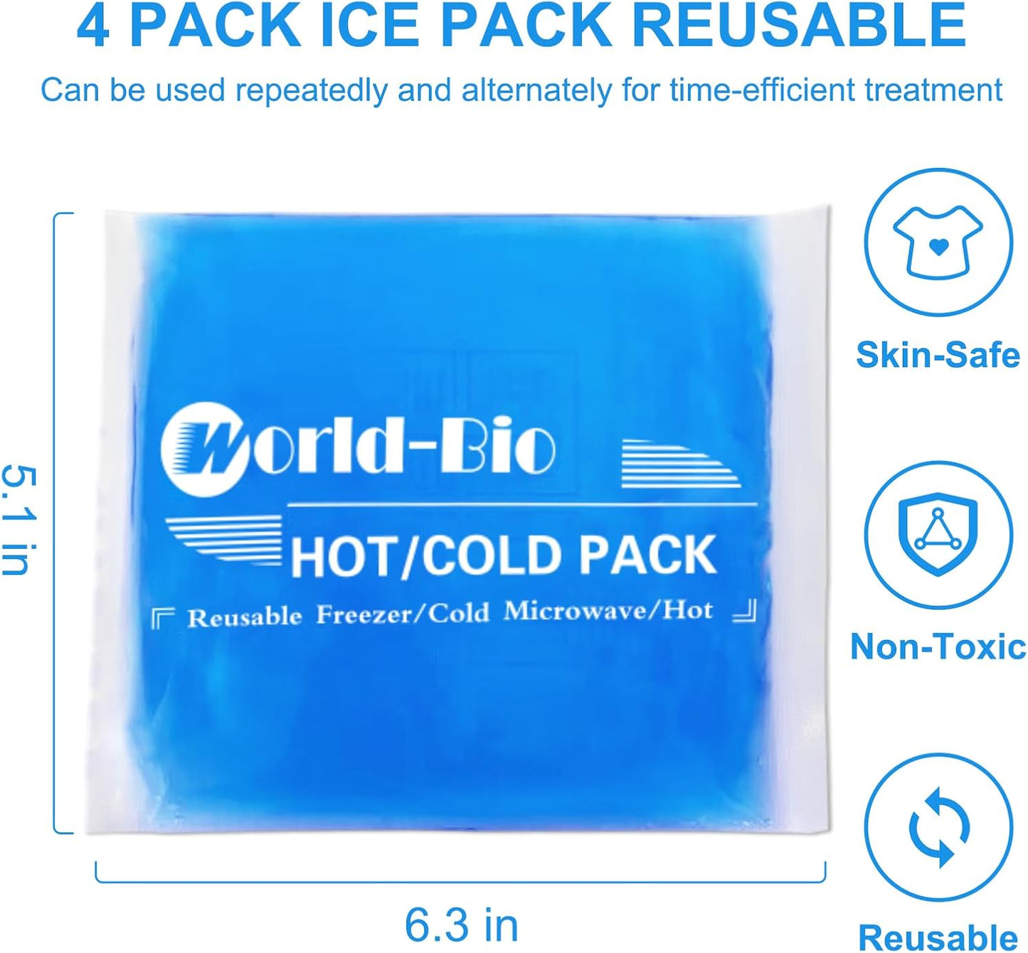 Gel Soft Flexible Ice Packs for Injuries, Reusable Cold Pack, Hot Cold Compress for Joint&Muscle Pain, Surgery Recovery, Inflammation, Swelling, Face, Head, Wrist, Ankle&Foot Injury, 4 Pack-5.1"x6.3"