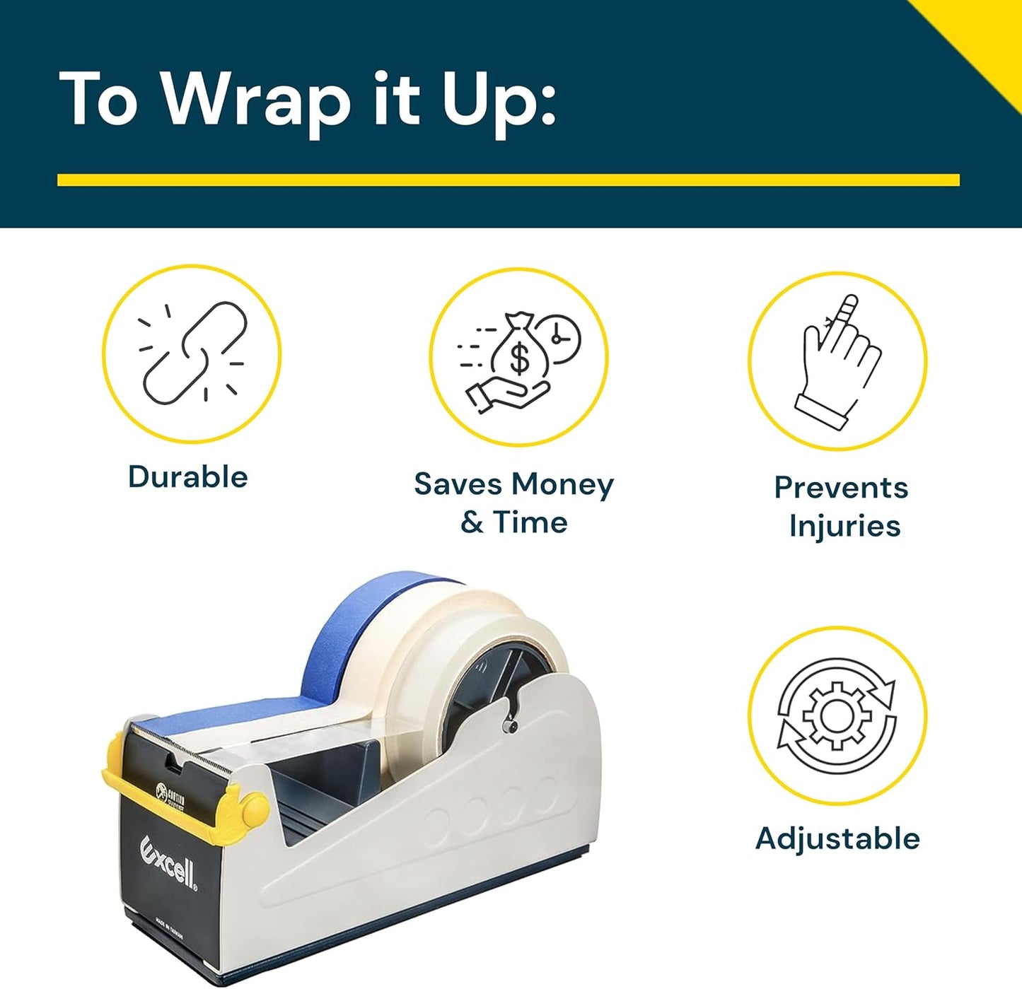 Excell ET-337 Heavy Duty Steel Desk Tape Dispenser (3" Wide) with Safety Blade Cover, Desk Top Dispenser for Home,Office, Shop, Retail Store and Warehouse Wrapping Purpose (3 Inch)
