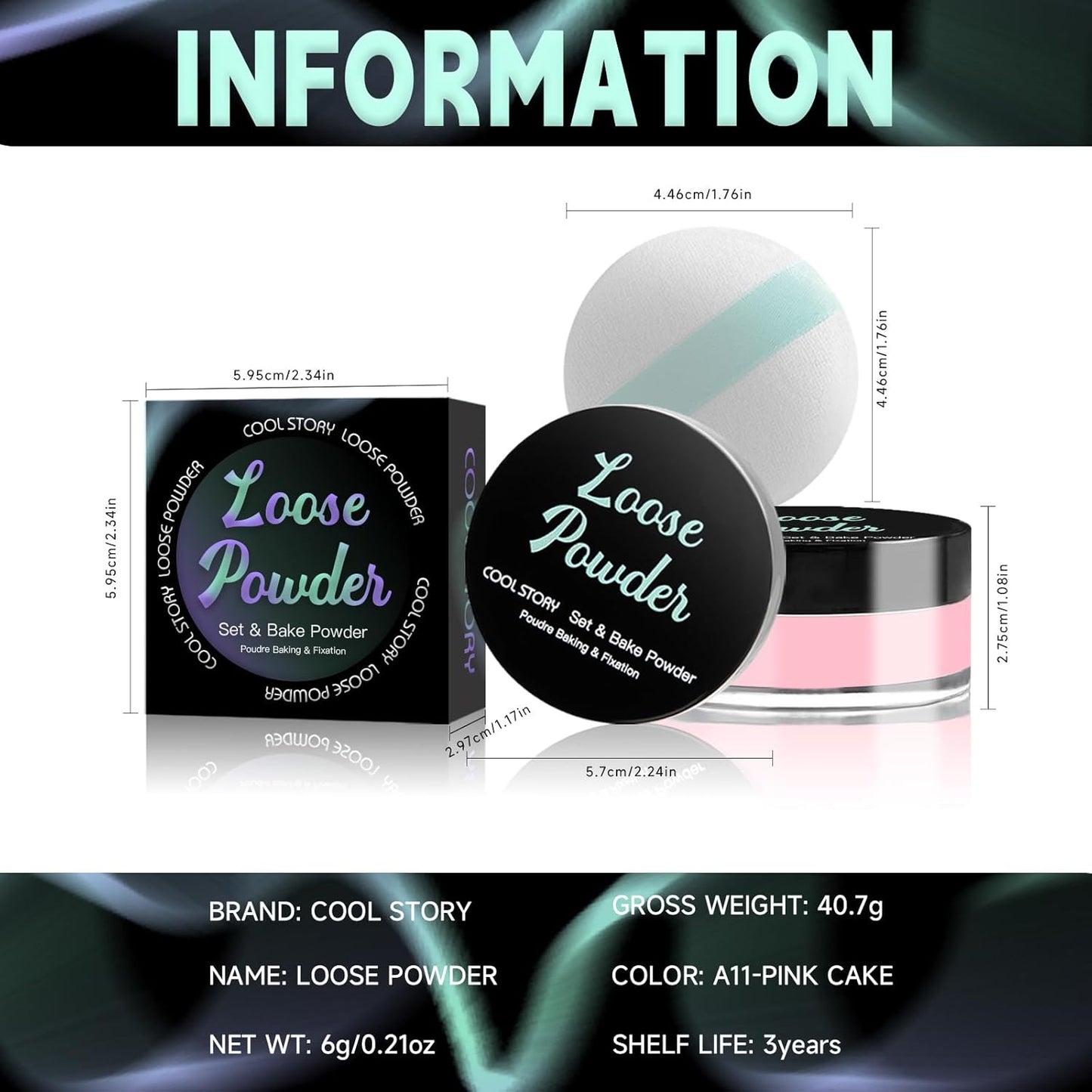 Loose Setting Powder, Bake Makeup Powder Full Coverage Matte Finish (Cakea, 6g/O.21oz)