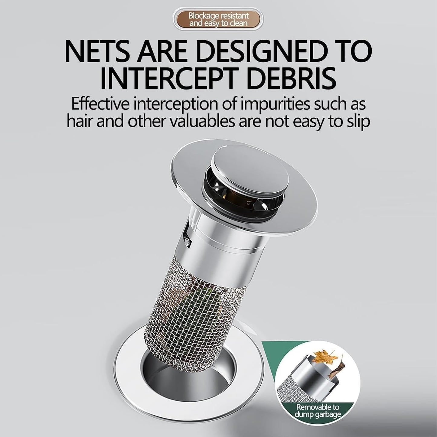 Sink Plug Hair Trap, Off-Bathroom Sink Stopper Hair Catcher, 2026 New Universal Pop up Sink Drain Filter, Stainless Steel Floor Drain Filter Bathroom Sink with Basket, Easy to Install (3Pack)