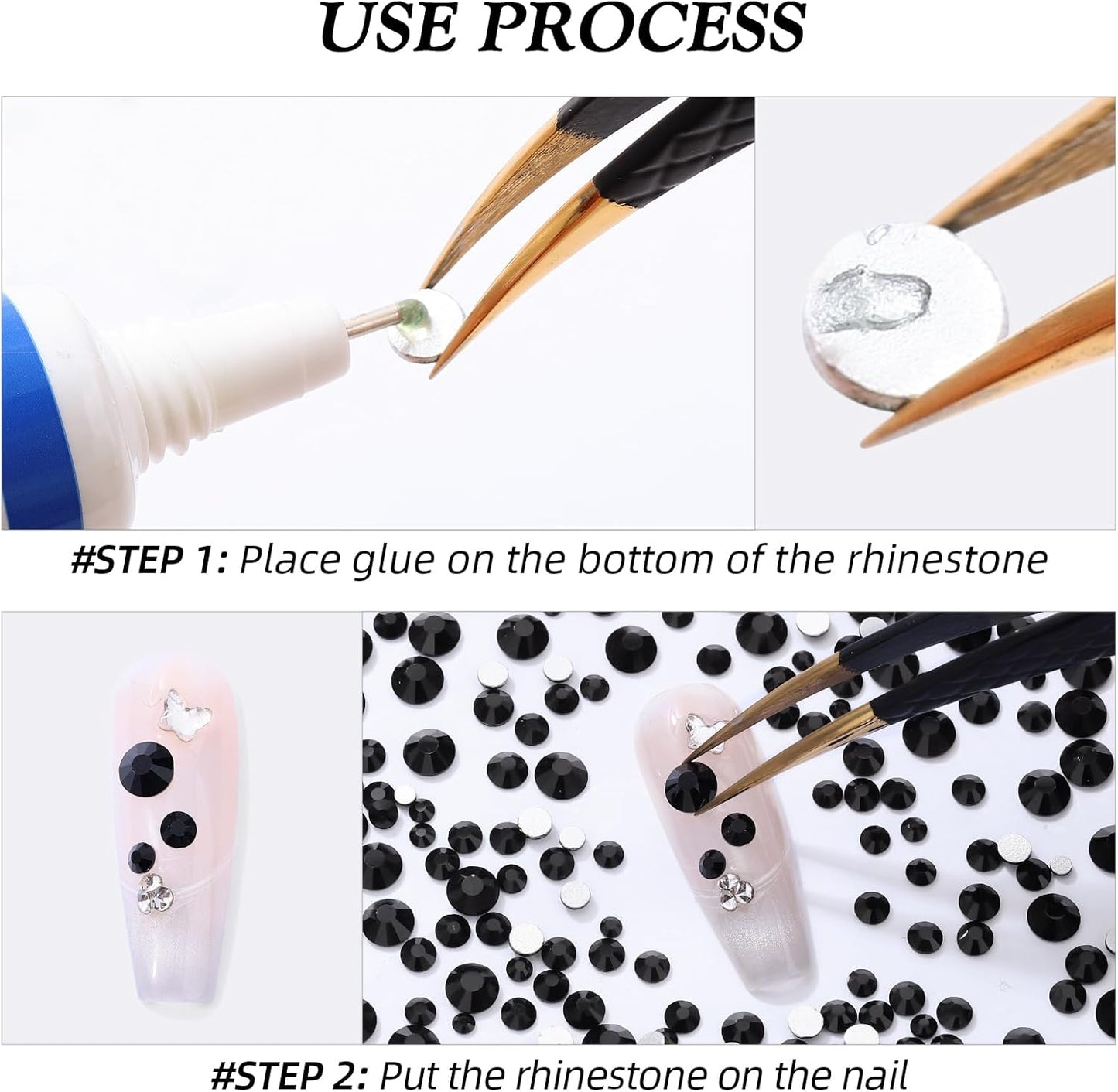 Black Flatback Rhinestones, Glass Rhinestones for Nail Art and Craft, Glue Fix, Loose Crystal Gemstones(Black, SS4, 2880pcs, 1.5-1.7mm)