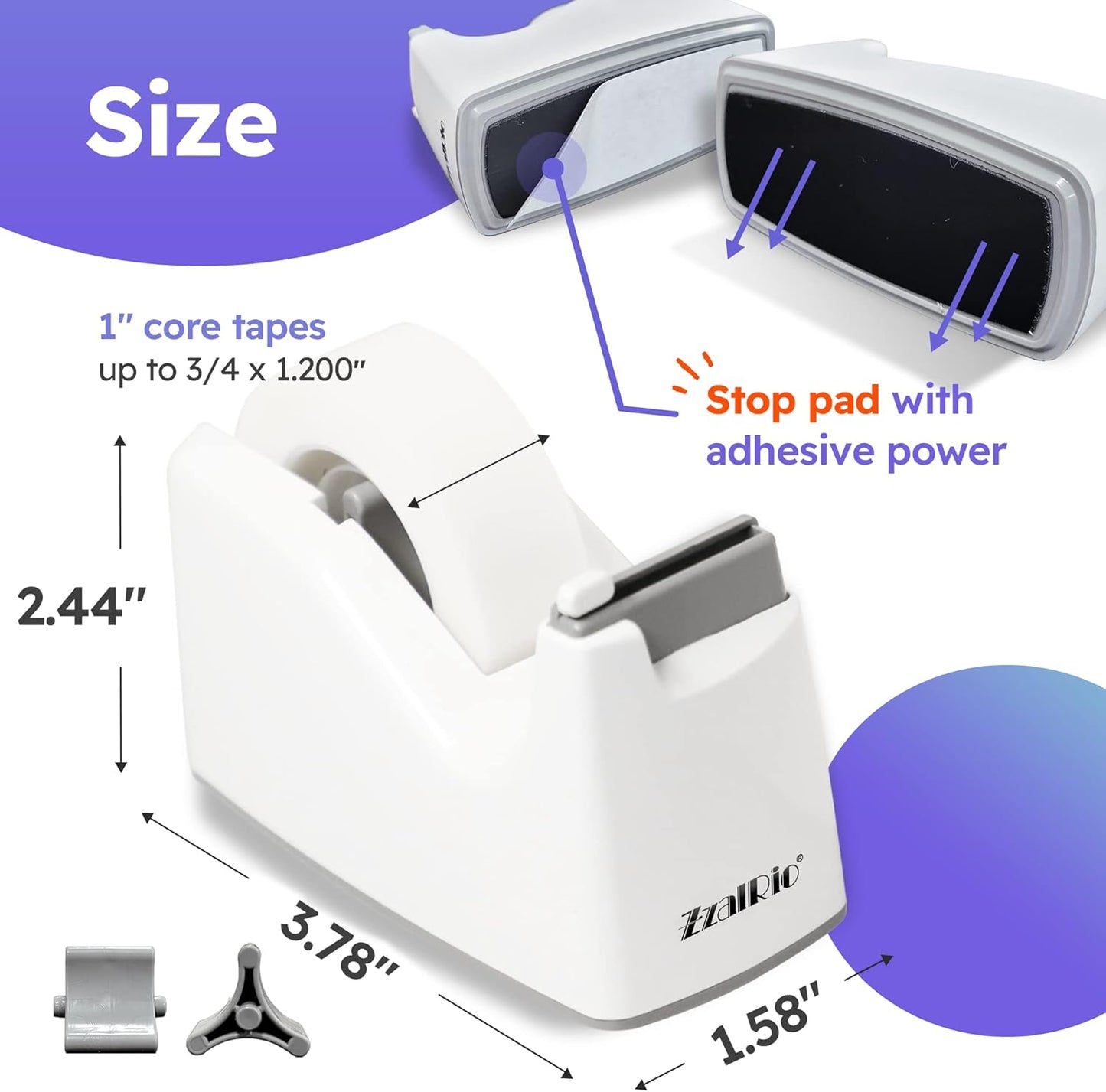 Safety Tape Dispenser Cute Mini 1" Core (White) Hidden Blade Design